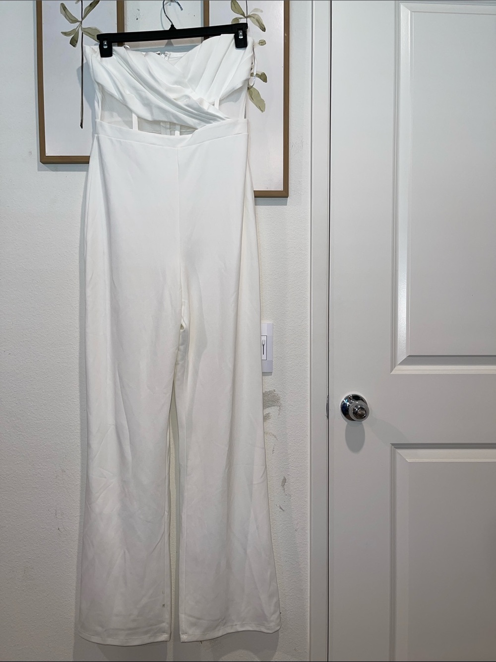 Women's White Strapless Wide-Leg Jumpsuit